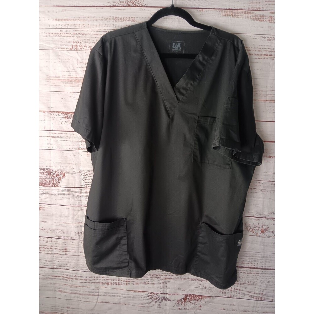 Butter Soft by UA Scrub Top Women Size L Shirt Black Stretch Pullover